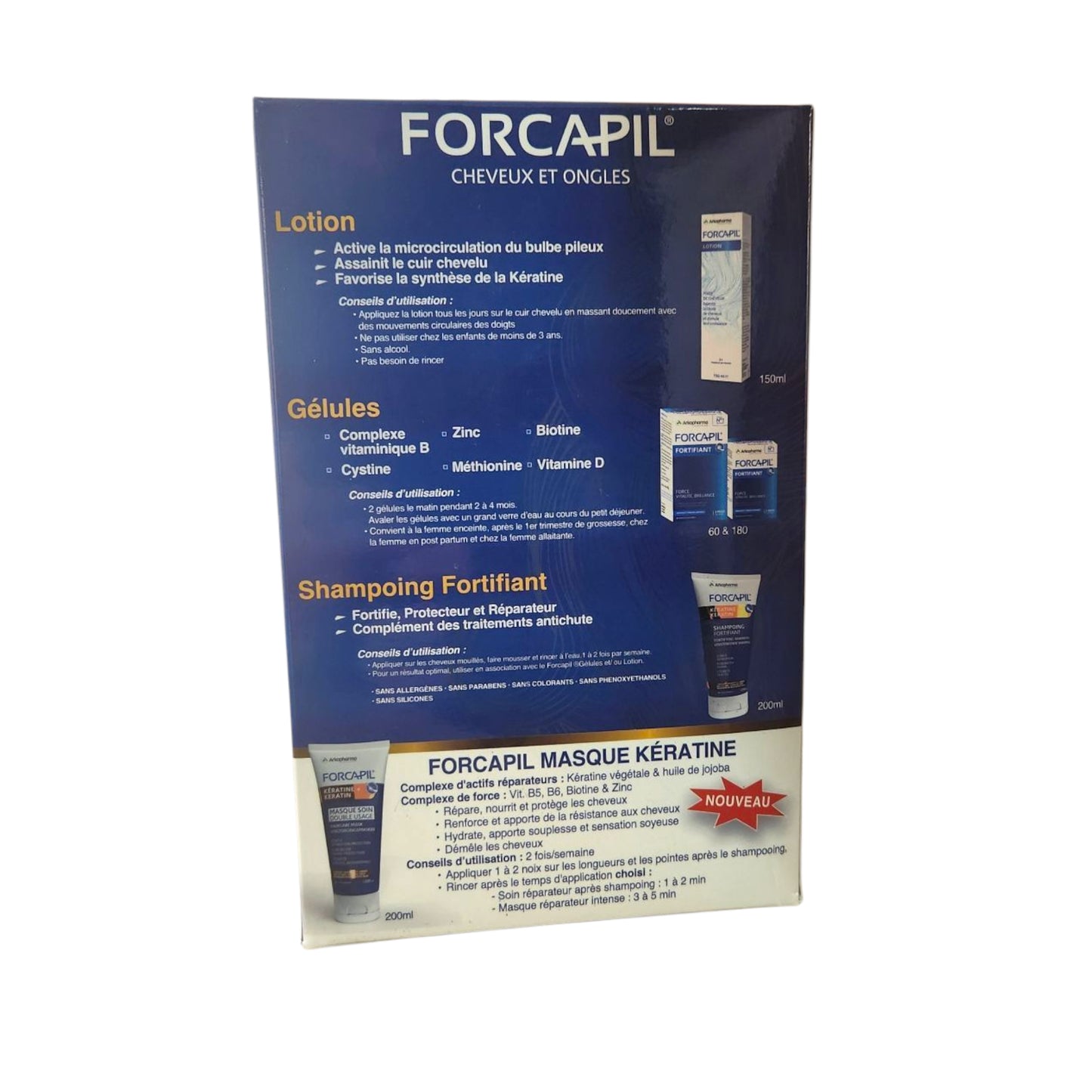 Forcapil pack boîte 180 gélules + shampoing 200ml gratuit