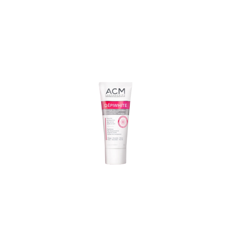 ACM Dépiwhite Masque Pelliculable Éclaircissant 40ml flacon souple blanc et mauve avec bouchon vis