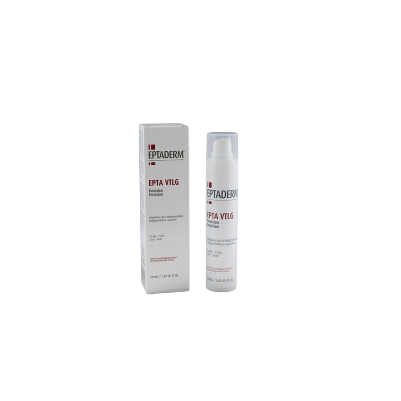 Eptaderm Epta VTLG Émulsion 50ml flacon blanc avec bouchon transparent et système de spray