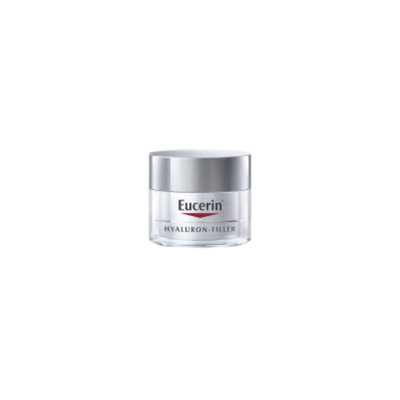 Crème Eucerin Hyaluron-filler + 3x Effect Soin de Jour Peau Sèche SPF 15 50ml, pot en verre transparent avec couvercle gris à visser