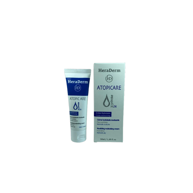 Heraderm Créme Atopicare Hydratante 24H 50ml flacon bleu et blanc