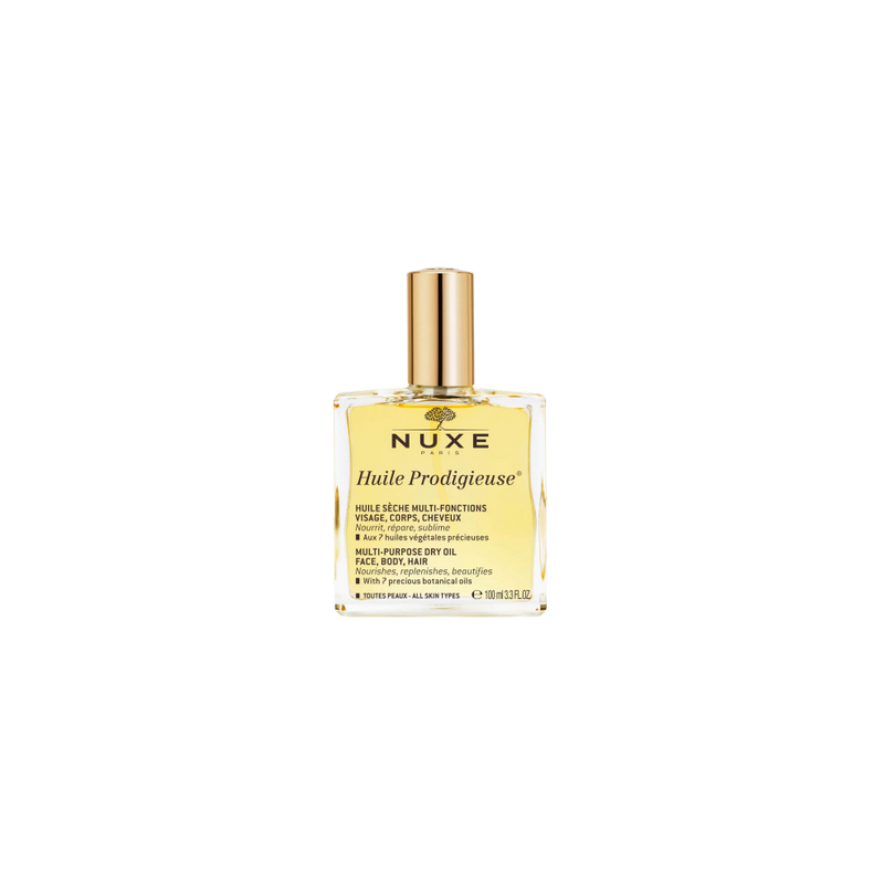 Huile prodigieuse Nuxe flacon transparent avec bouchon doré