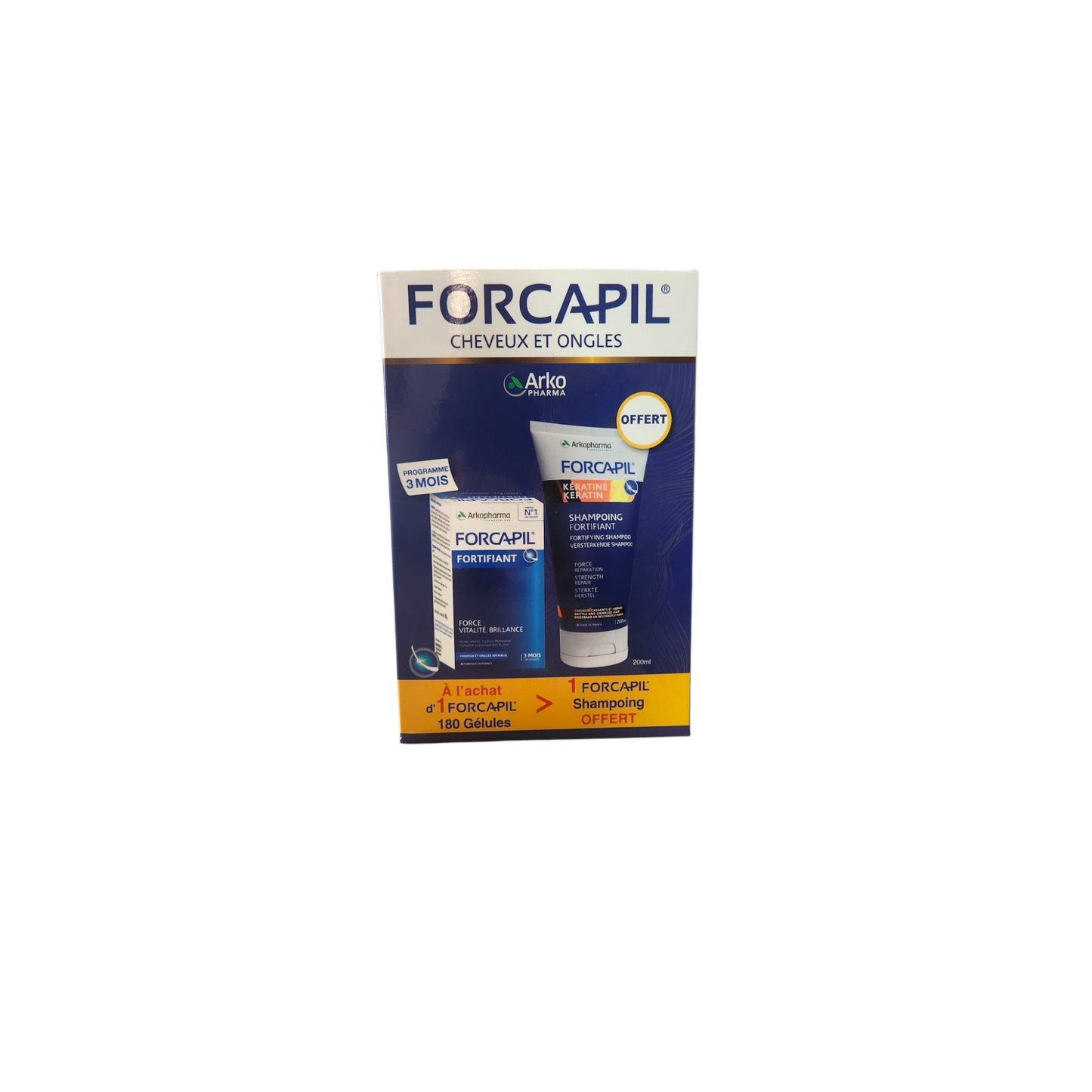 Forcapil pack  boîte 180 gélules + shampoing 200ml gratuit