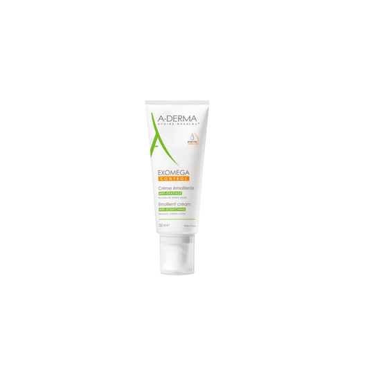 A-Derma Exomega Control Crème Émolliente Anti-grattage Cosmétique Stérile 200ml, tube en plastic blanc avec bouchon clips