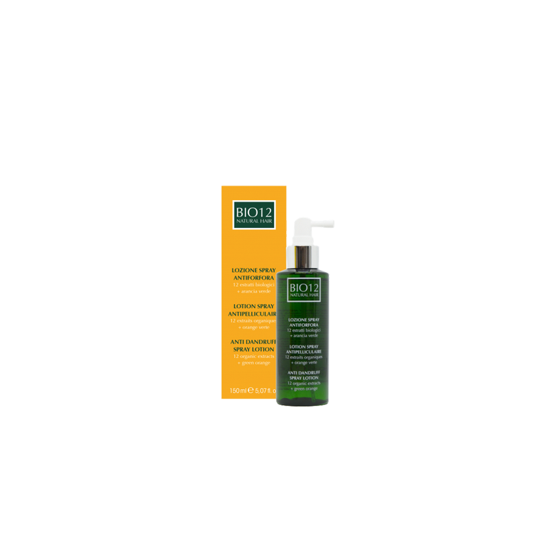 BIO12 Lotion Spray Antipelliculaire 150ml flacon transparent vert avec bouchon pompe