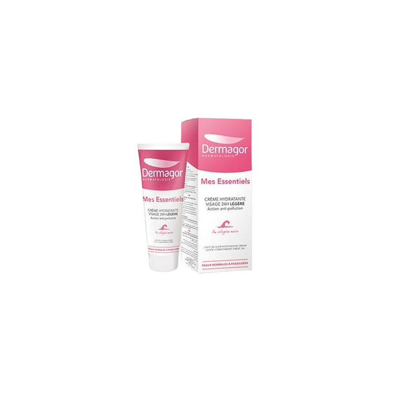 Dermagor Mes Essentiels Crème Hydratante Visage Légère 40ml tube souple blanc et violet avec bouchon clips