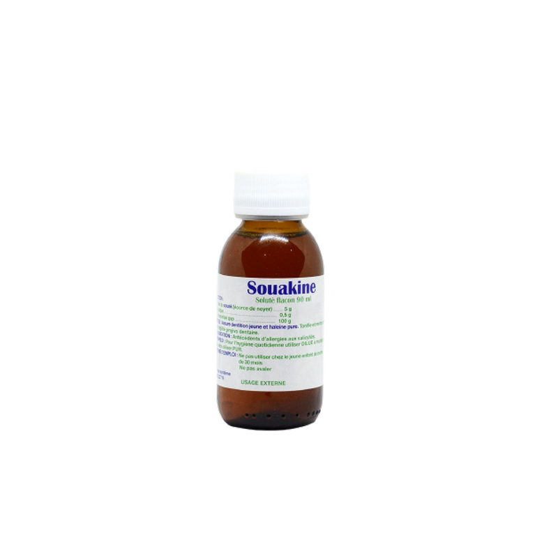 Dermo-Soins Souakine Bain de Bouche 90ml flacon en verre transparent avec bouchon à vis