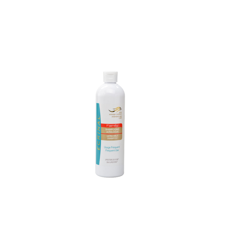 ecrinal shampoing ultra doux 400ml flacon blanc et bleu ciel avec bouchon clips