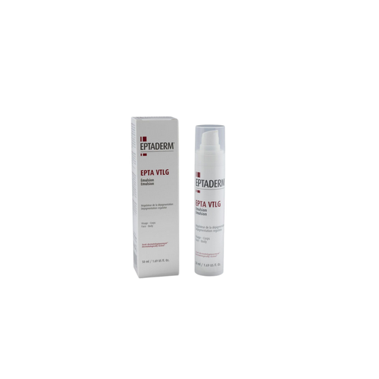 Eptaderm Epta VTLG Émulsion 50ml flacon blanc avec bouchon transparent et système de spray